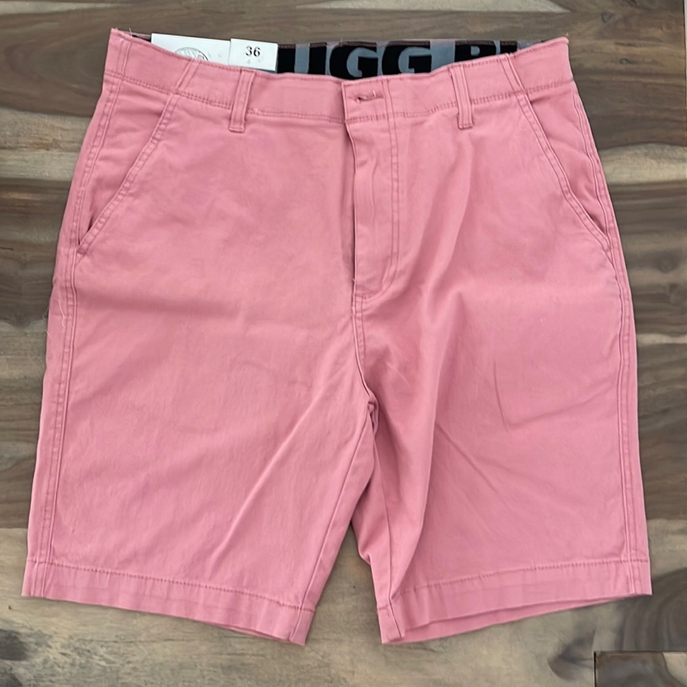Men’s Plugg stretch flat front shorts in a dusty pink